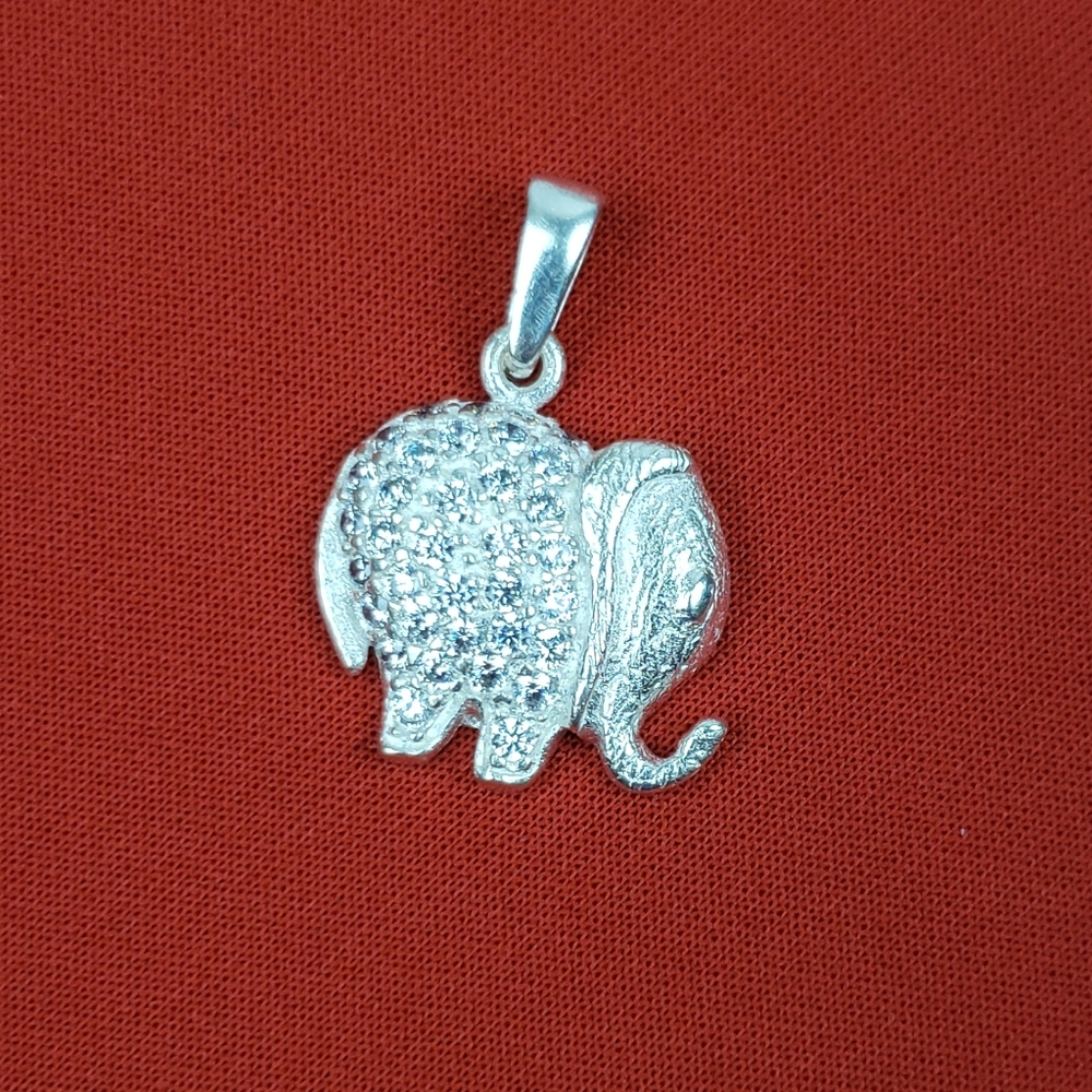 Genuine solid sterling silver 925 pendant elephant with zircon stones‎